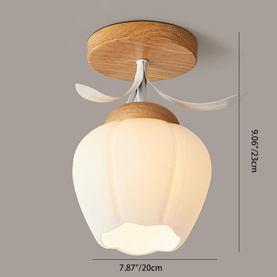 Minimalistische Scandinavische Plafondlamp – Hout & Glas – Wit – (1 Lichtbron)