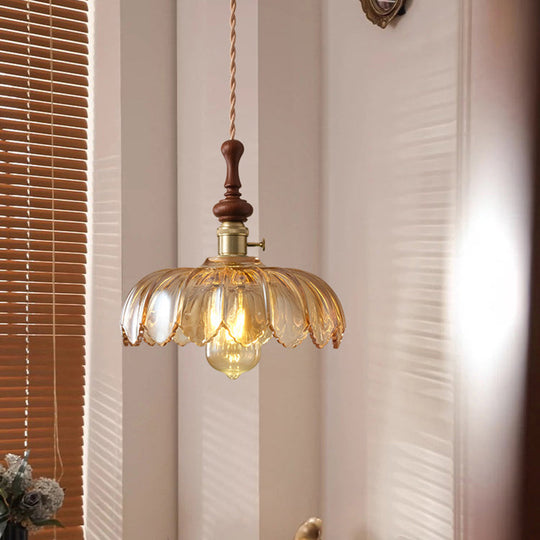 Franse Hanglamp met Houten Detail – Glas & Metaal – 1-licht, 4 Stijlen