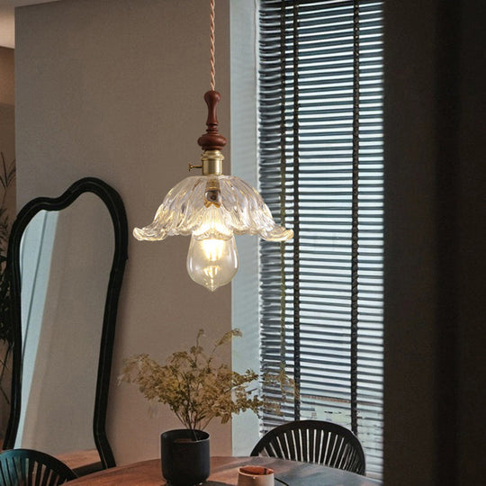 Franse Hanglamp met Houten Detail – Glas & Metaal – 1-licht, 4 Stijlen