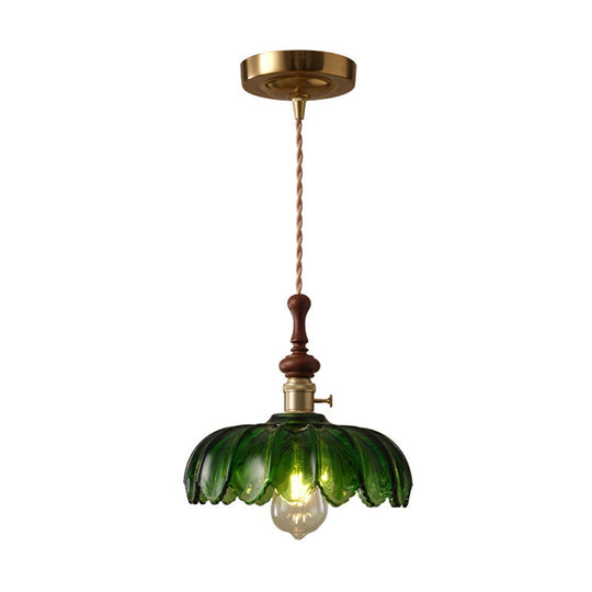 Franse Hanglamp met Houten Detail – Glas & Metaal – 1-licht, 4 Stijlen