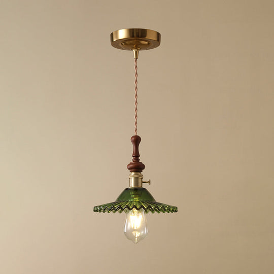 Franse Hanglamp met Houten Detail – Glas & Metaal – 1-licht, 4 Stijlen