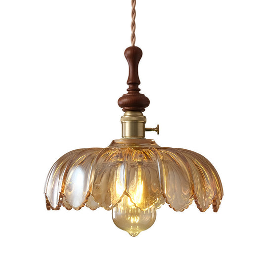 Franse Hanglamp met Houten Detail – Glas & Metaal – 1-licht, 4 Stijlen