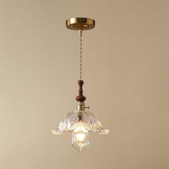 Franse Hanglamp met Houten Detail – Glas & Metaal – 1-licht, 4 Stijlen