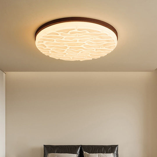 Franse Beige en Witte LED Plafondlamp – Hout en Acryl met 3-Kleur Licht