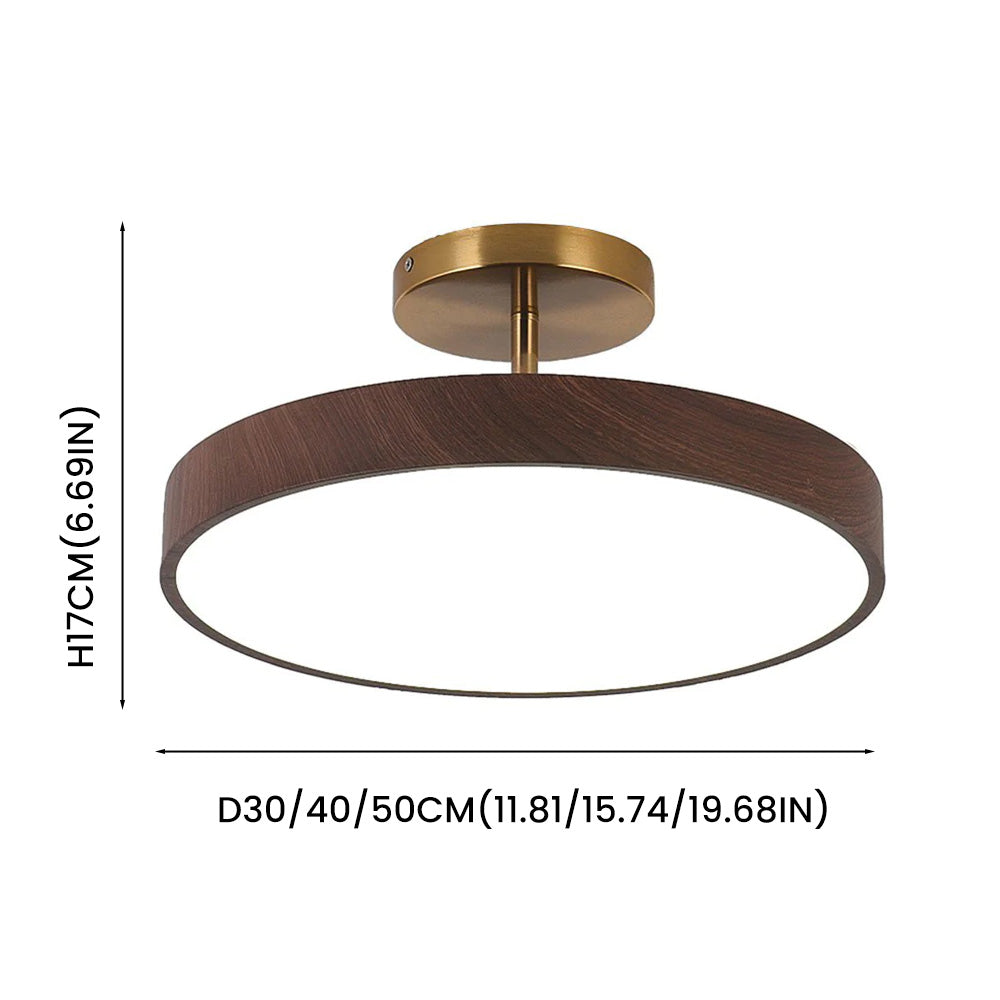 Scandinavische Plafondlamp met Houtlook & Goudkleurig Montuur