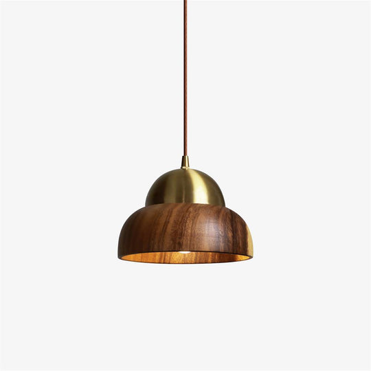 Houten Hanglamp Met Messing Accenten | Moderne Japandi Plafondlamp