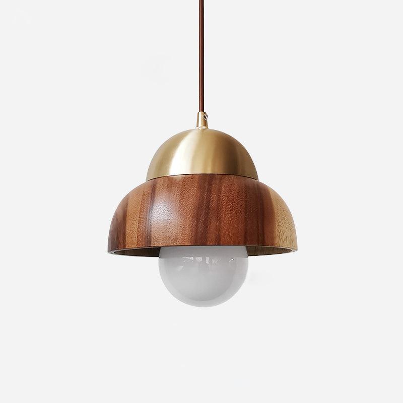 Houten Hanglamp Met Messing Accenten | Moderne Japandi Plafondlamp