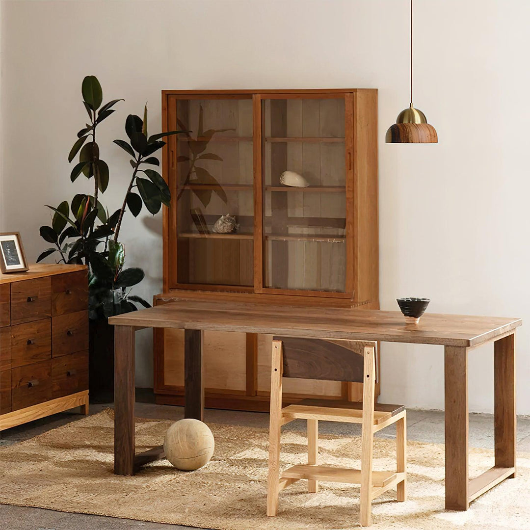 Houten Hanglamp Met Messing Accenten | Moderne Japandi Plafondlamp