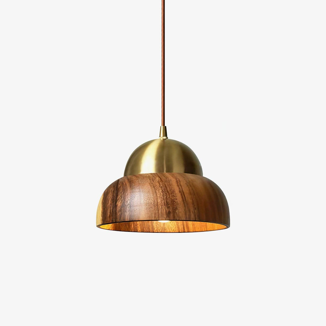 Houten Hanglamp Met Messing Accenten | Moderne Japandi Plafondlamp
