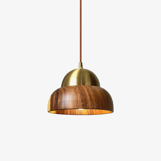 Houten Hanglamp Met Messing Accenten | Moderne Japandi Plafondlamp