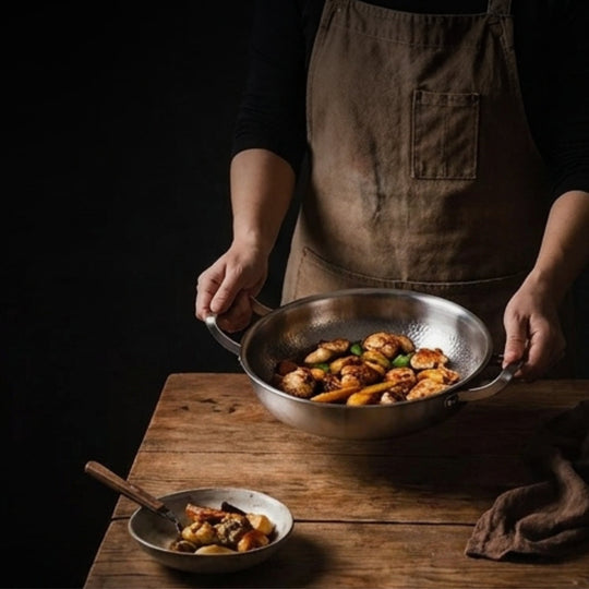 Gehamerde Titanium Sauteerpan met Twee Grepen