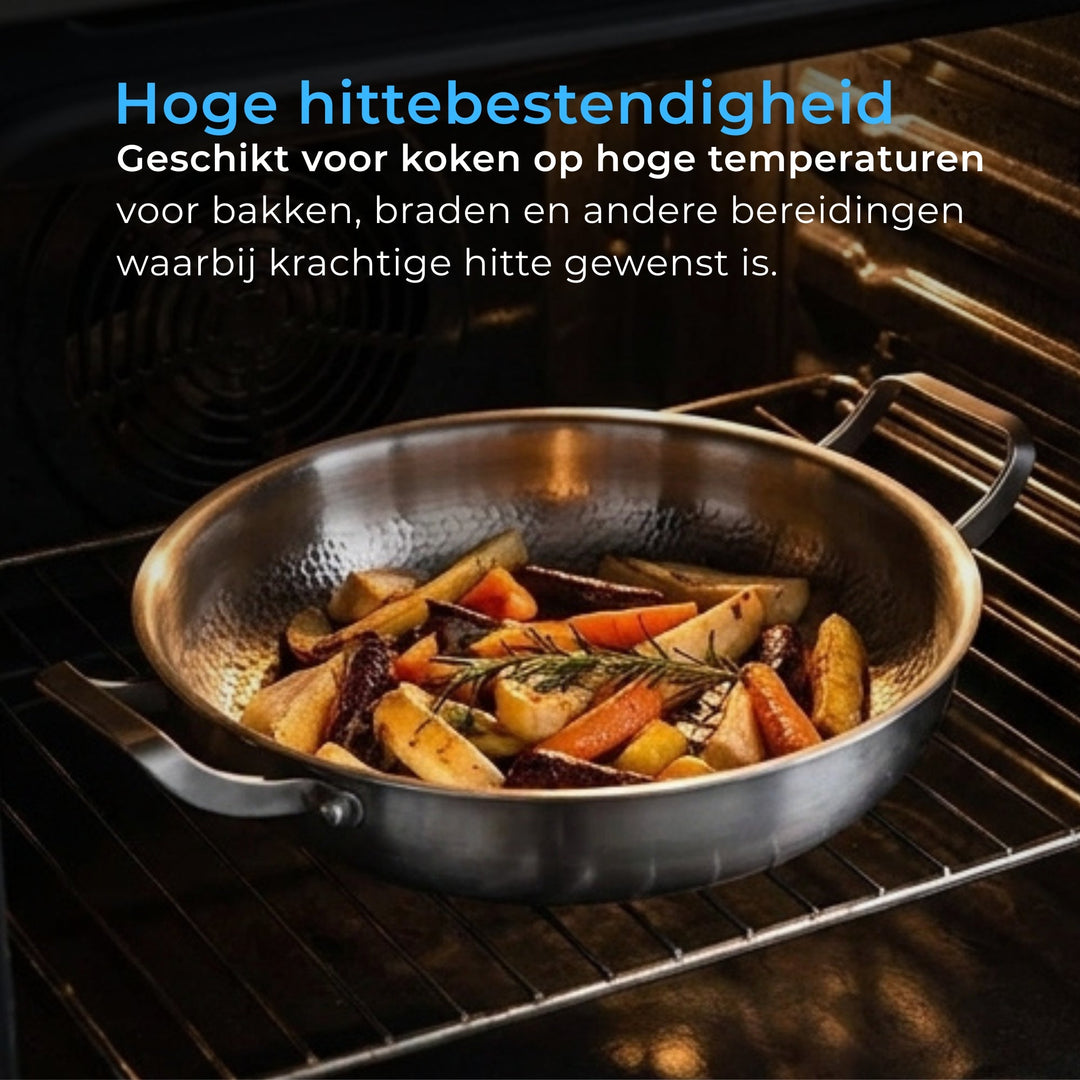 Gehamerde Titanium Sauteerpan met Twee Grepen