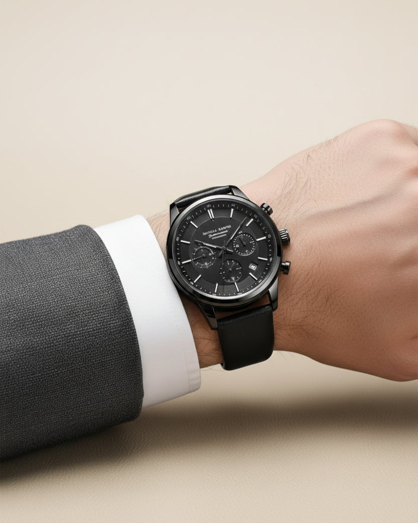 Luxemiro Zwart Leren Horloge voor Heren