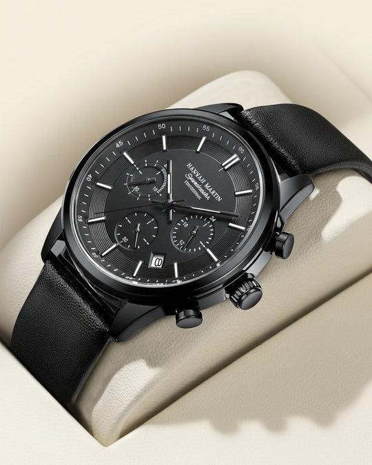 Luxemiro Zwart Leren Horloge voor Heren