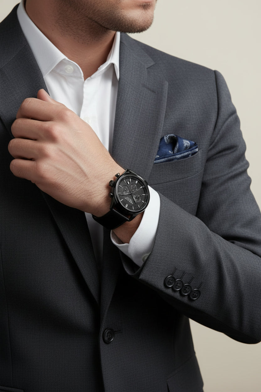 Luxemiro Zwart Leren Horloge voor Heren