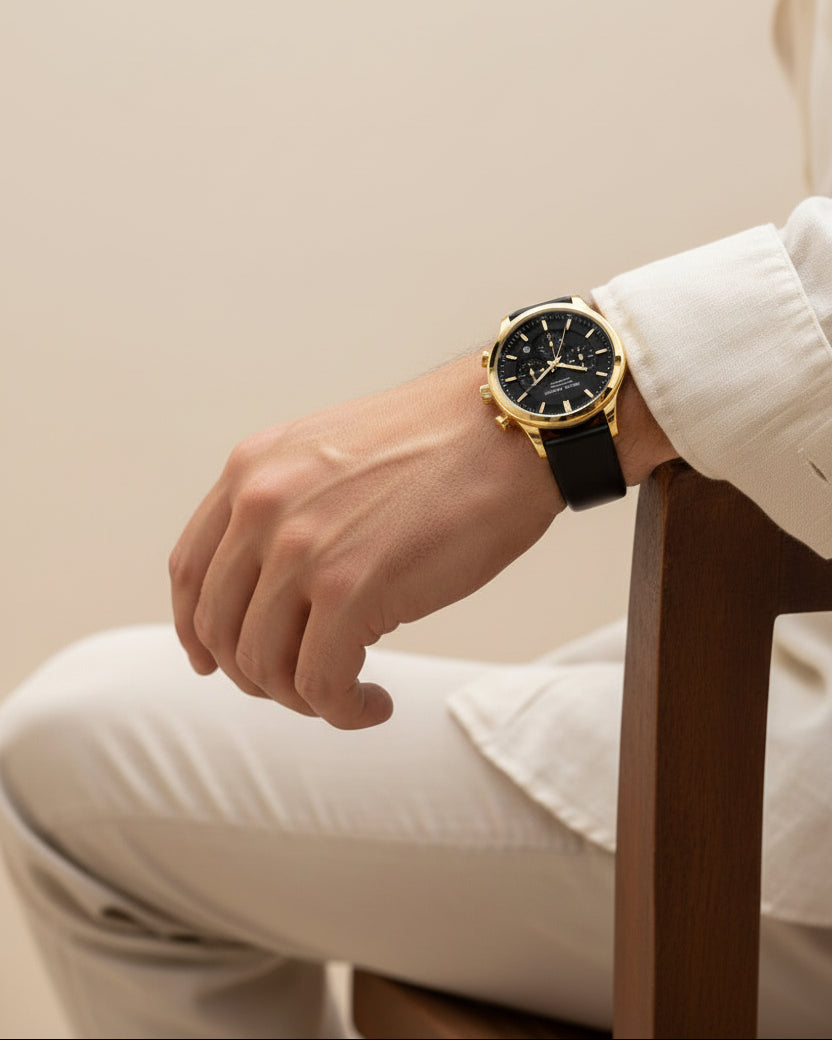Luxemiro Zwart Leren Horloge voor Heren