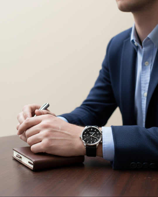 Luxemiro Zwart Leren Horloge voor Heren