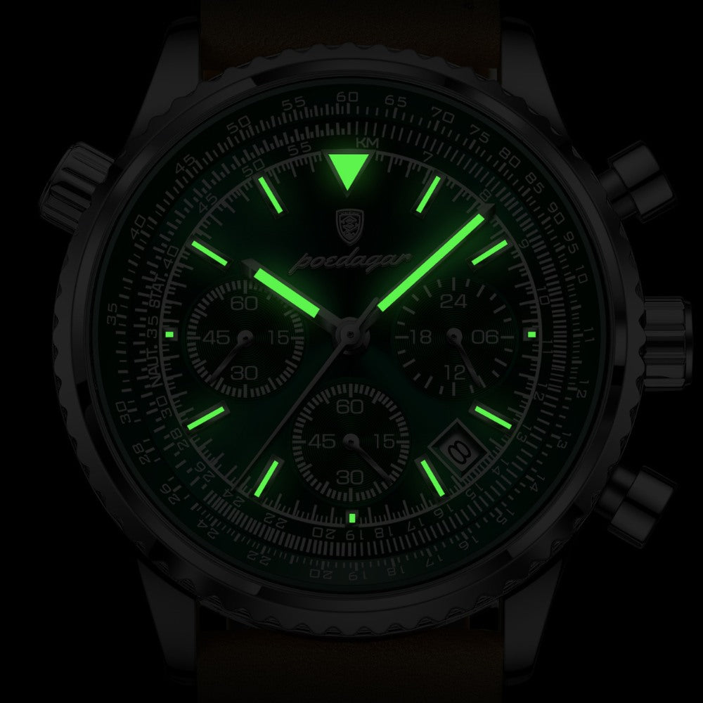 Bellatour Heren Chronograaf Horloge met Leren Band