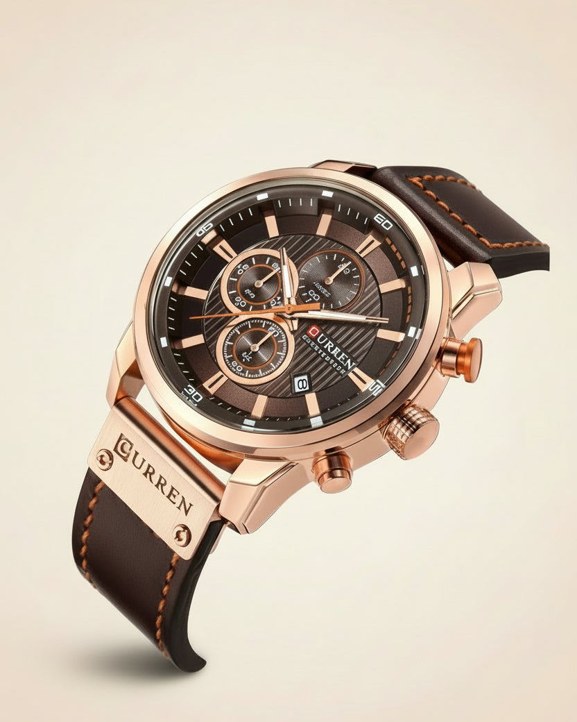 Premium Leren Chronograaf Horloge voor Heren - Dominus