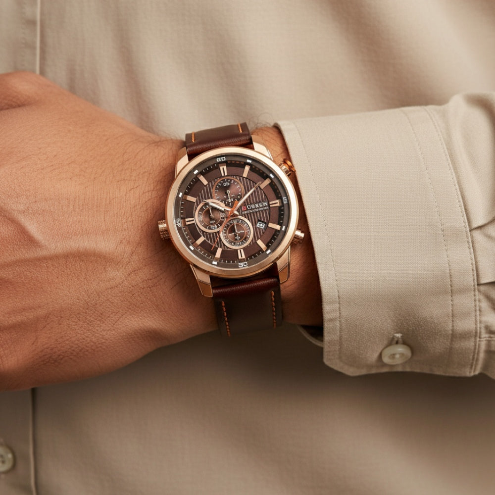 Premium Leren Chronograaf Horloge voor Heren - Dominus