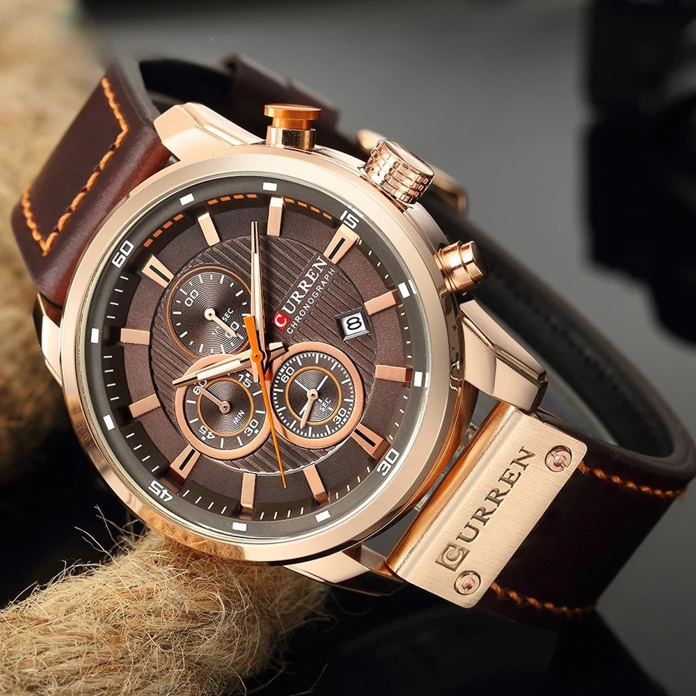 Premium Leren Chronograaf Horloge voor Heren - Dominus