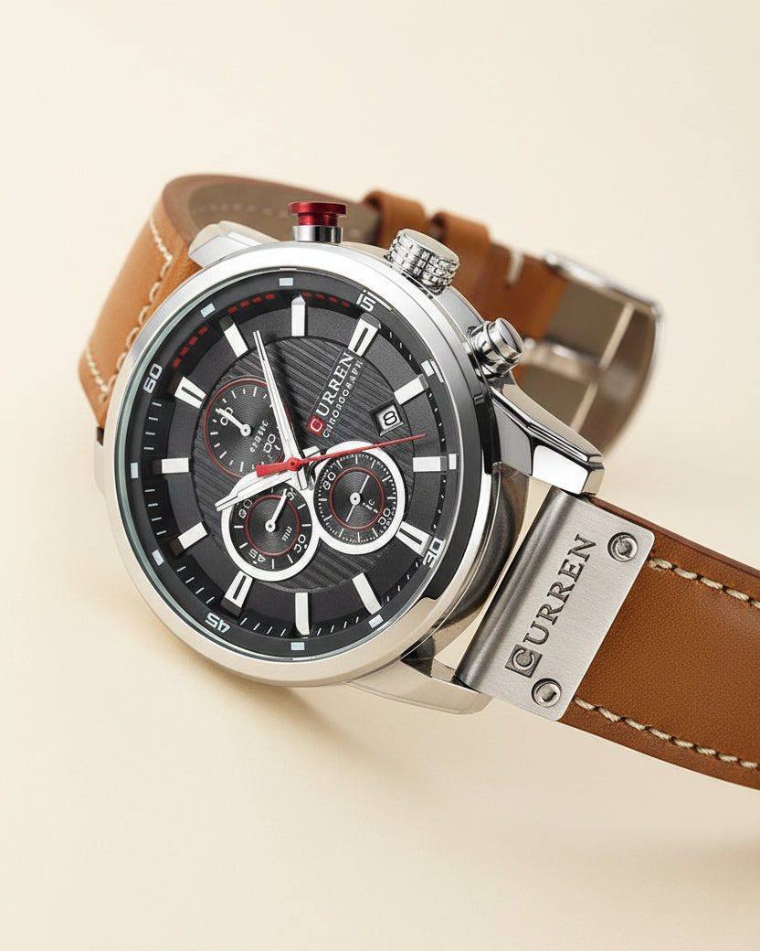Premium Leren Chronograaf Horloge voor Heren - Dominus