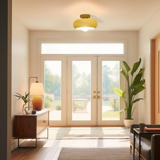 Elegante Mid-Century Glazen Semi-Flush Plafondlamp