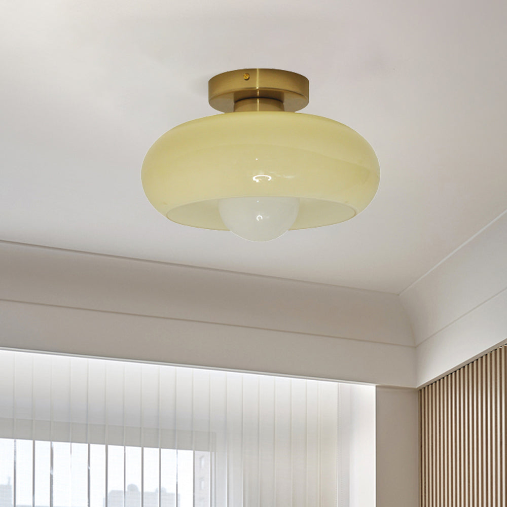 Elegante Mid-Century Glazen Semi-Flush Plafondlamp