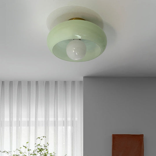Elegante Mid-Century Glazen Semi-Flush Plafondlamp