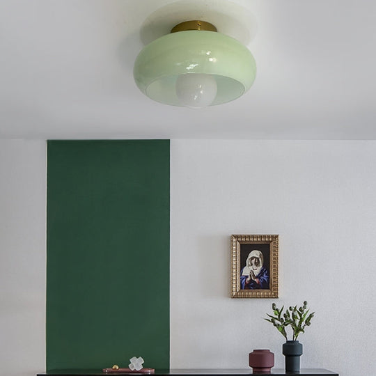 Elegante Mid-Century Glazen Semi-Flush Plafondlamp