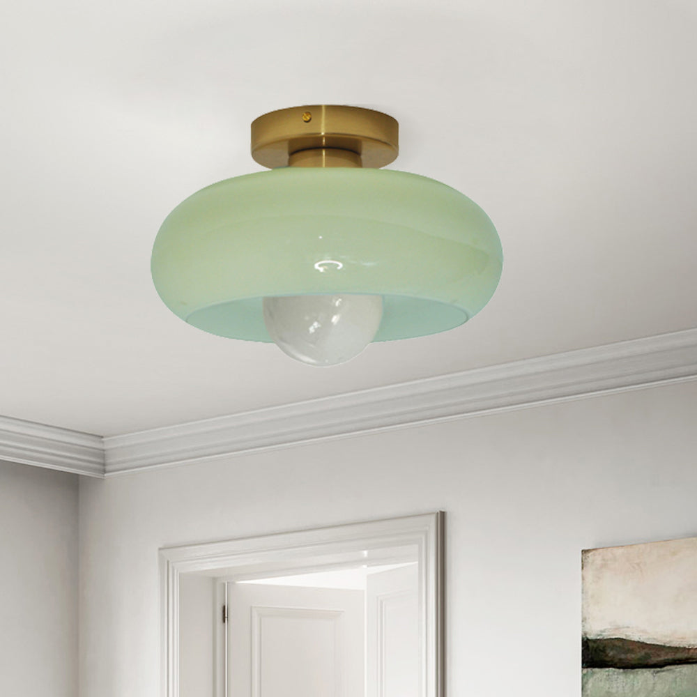 Elegante Mid-Century Glazen Semi-Flush Plafondlamp