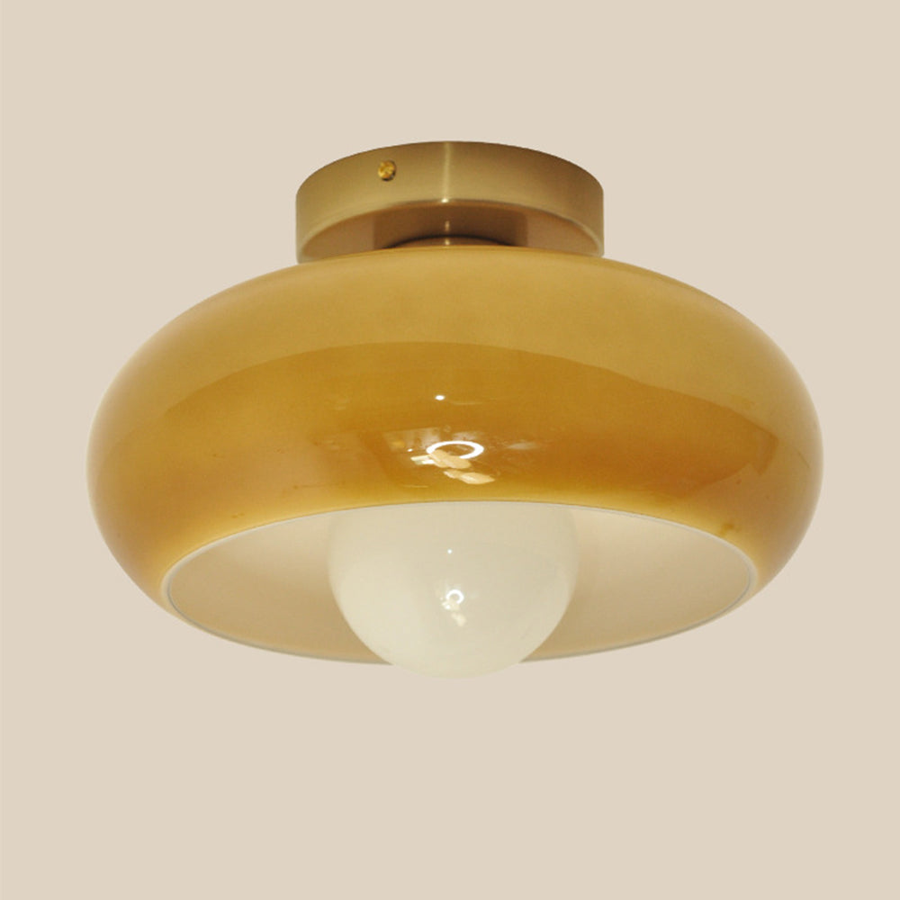 Elegante Mid-Century Glazen Semi-Flush Plafondlamp