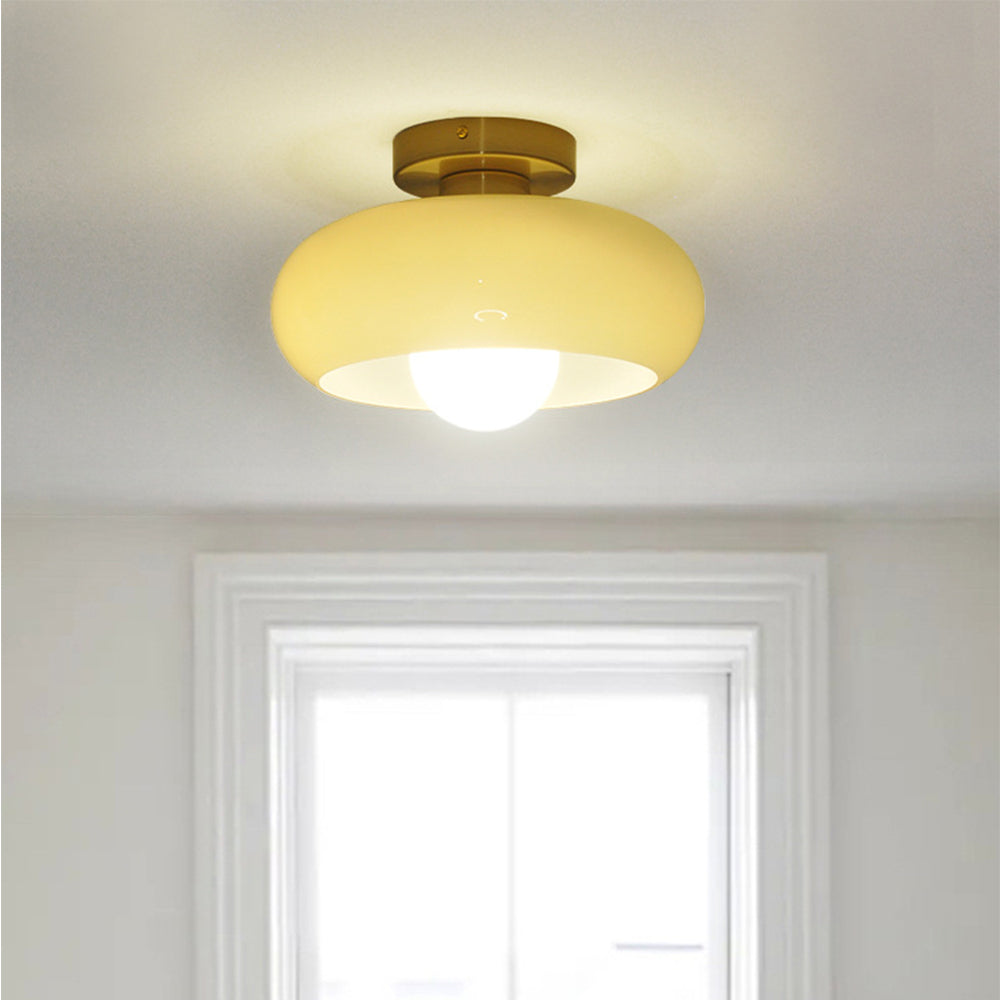 Elegante Mid-Century Glazen Semi-Flush Plafondlamp