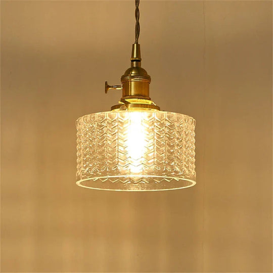 Vintage Cilindervormige Glazen Hanglamp met Traditioneel Design