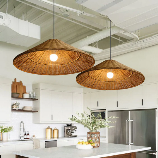 Retro Handgeweven Kegelvormige Rattan Hanglamp