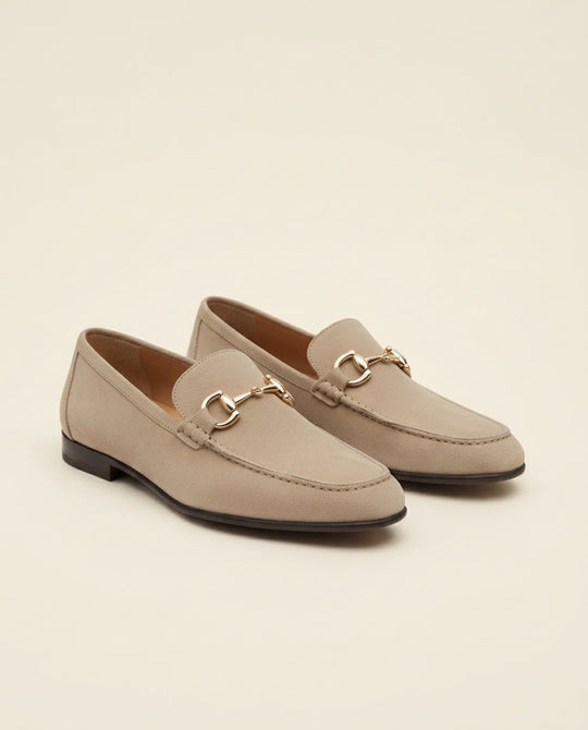 Beige Suede Horsebit Loafers