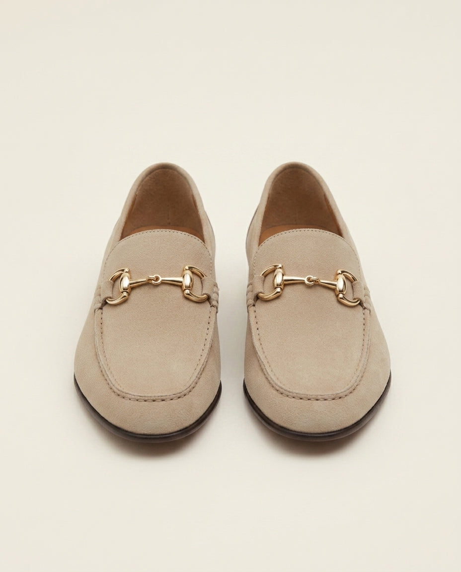 Beige Suede Horsebit Loafers
