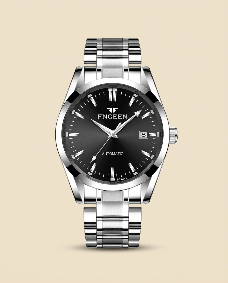 FG Elite Automatisch Stalen Horloge met Zwarte Wijzerplaat