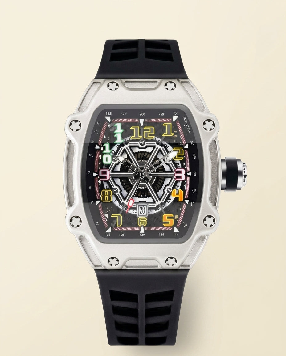 Zilveren Skeleton Sport Tonneau Horloge