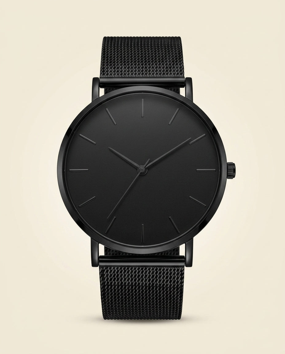 Schwarz Minimalistisches Mesh-Armbanduhr aus Stahl