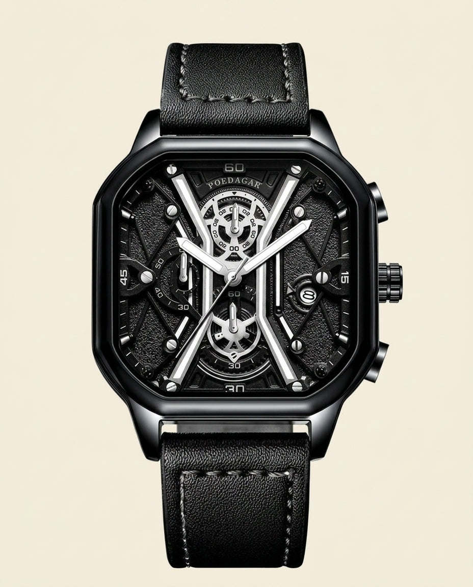PD Elite Skeleton Square Chronograph Black