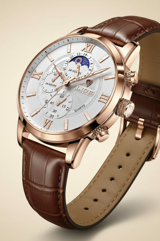 Prestige Leren Horloge met Maanfase
