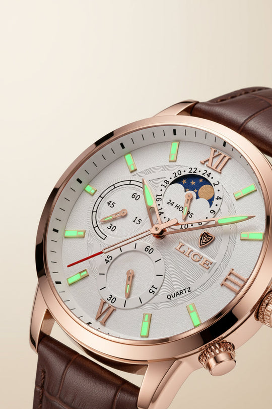 Prestige Leren Horloge met Maanfase