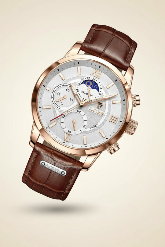 Prestige Leren Horloge met Maanfase