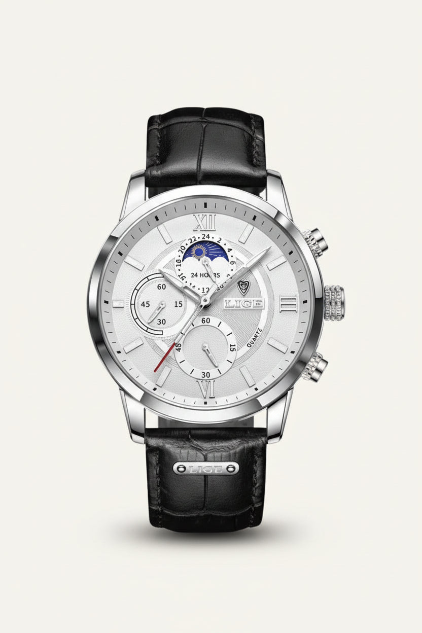 Prestige Leren Horloge met Maanfase