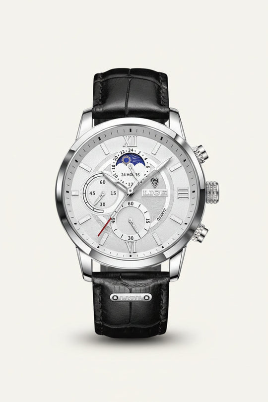 Prestige Leren Horloge met Maanfase