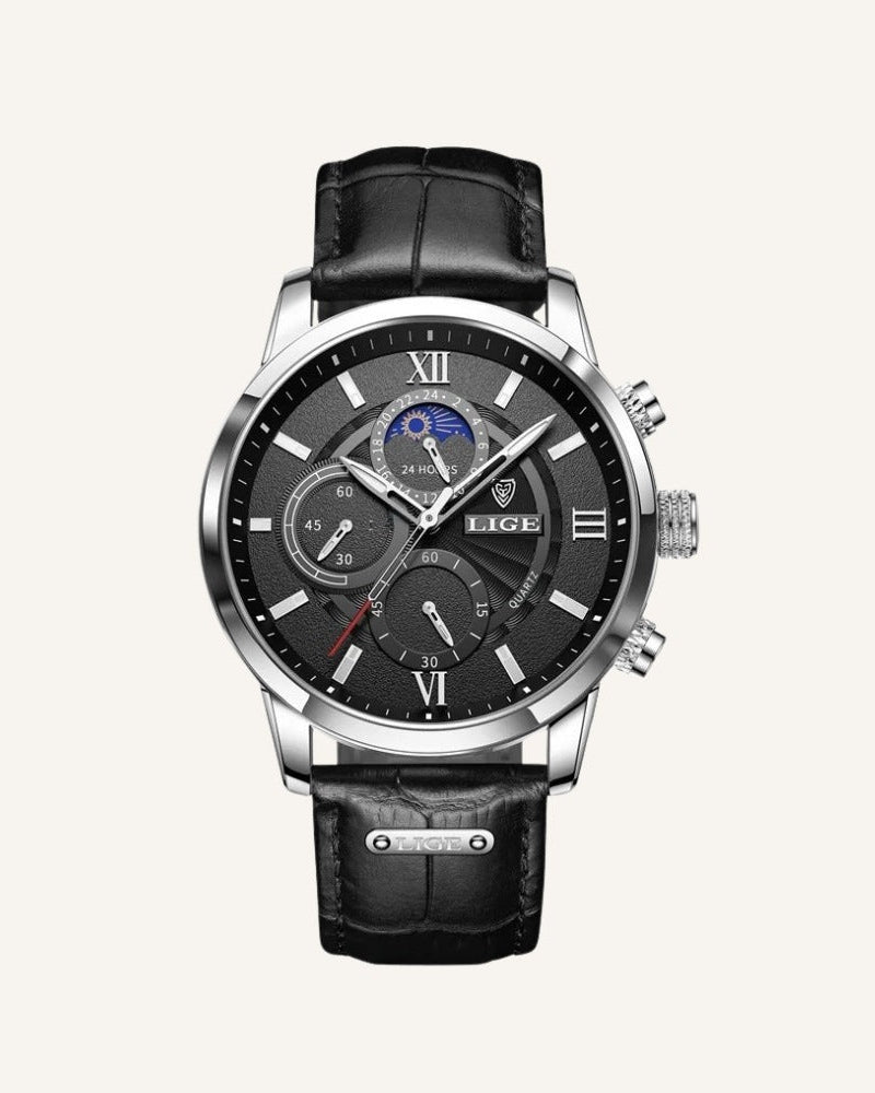 Prestige Leren Horloge met Maanfase