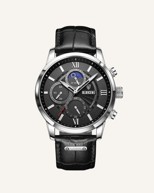Prestige Leren Horloge met Maanfase