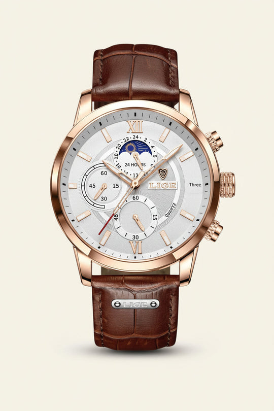 Prestige Leren Horloge met Maanfase