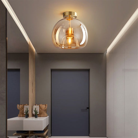 Stijlvolle Retro Koperen Glas Plafondlamp